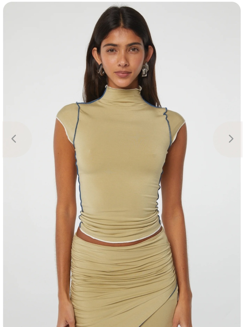The Line by K Olive Mock Neck Crop Top with Contrast Trim